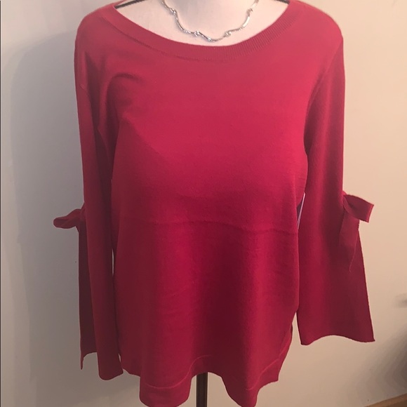 NWT Red Knit Boatneck Sweater w/Open Slit Sleeves - Picture 5 of 8